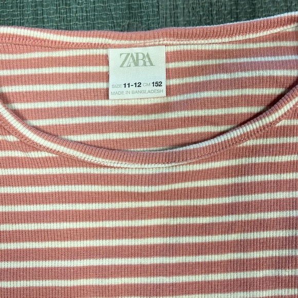 Zara Pink & Cream Striped Long Sleeve Crew Neck - Size L (girls) - Picture 2 of 5